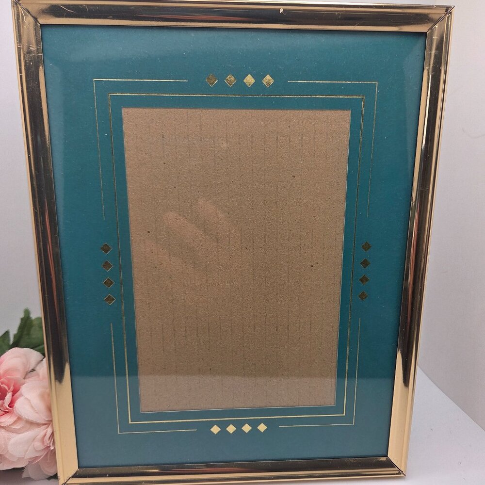 Vintage Retro Gold Metal Picture Frame 8x10 Paper Green Insert 5x7 Photo MCM